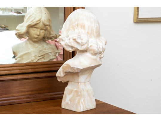Signed Solo, Italian Alabaster Bust Of A Young Girl On Base