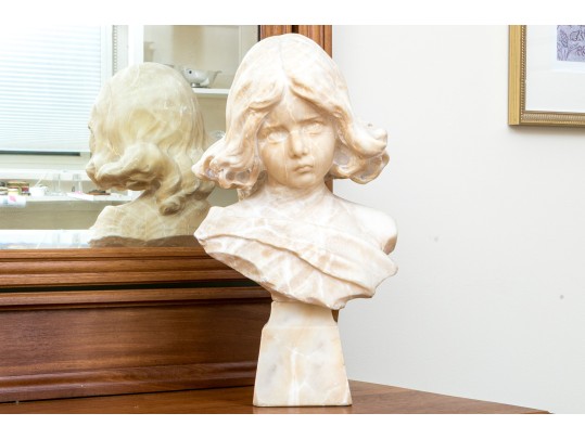 Signed Solo, Italian Alabaster Bust Of A Young Girl On Base