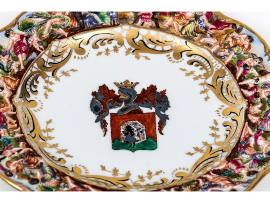 Set Of Six Capodimonte Hand-Painted Heraldic Plates