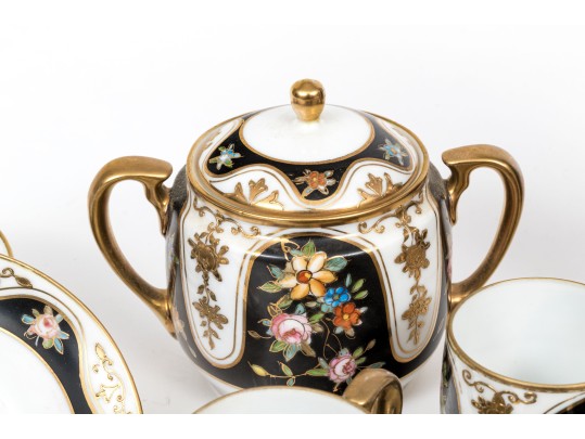 Japanese Hand-Painted Demitasse Set, Fifteen Pieces