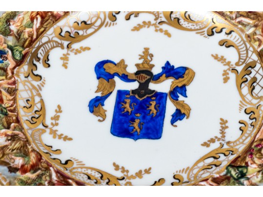 Set Of Six Capodimonte Hand-Painted Heraldic Plates