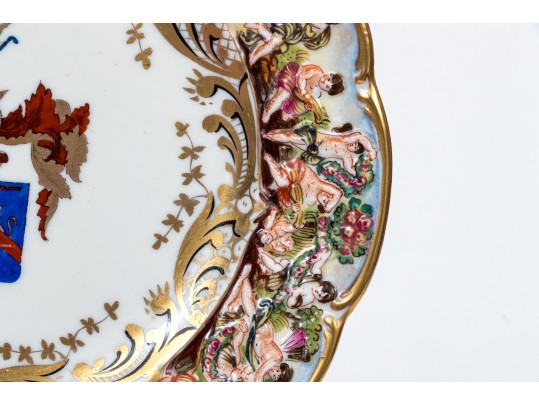 Set Of Six Capodimonte Hand-Painted Heraldic Plates