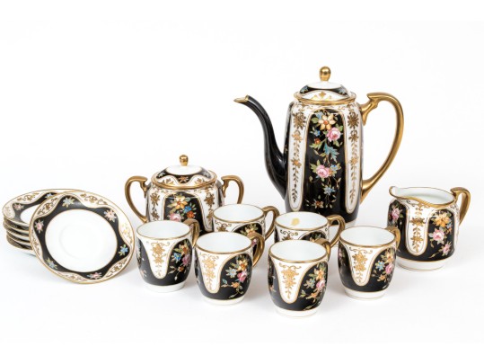 Japanese Hand-Painted Demitasse Set, Fifteen Pieces