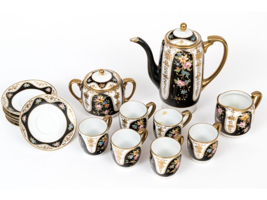 Japanese Hand-Painted Demitasse Set, Fifteen Pieces
