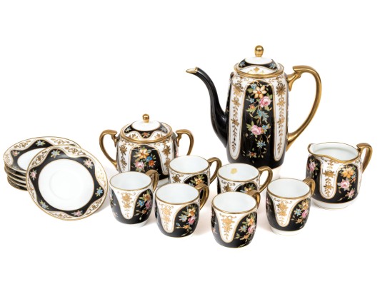 Japanese Hand-Painted Demitasse Set, Fifteen Pieces