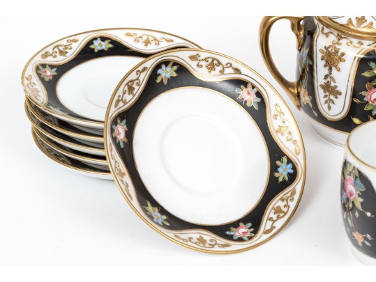 Japanese Hand-Painted Demitasse Set, Fifteen Pieces