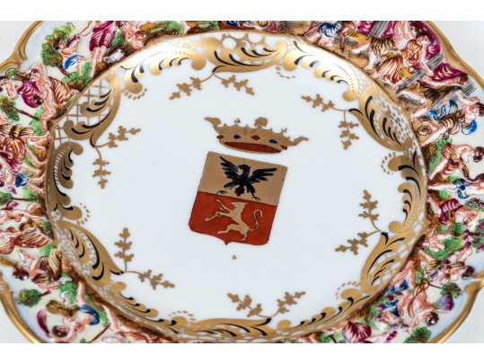 Set Of Six Capodimonte Hand-Painted Heraldic Plates
