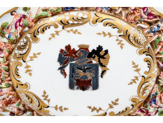 Set Of Six Capodimonte Hand-Painted Heraldic Plates