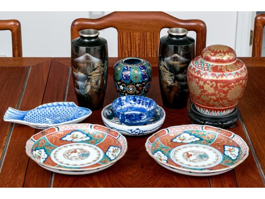 Decorative Asian Collection Of Cloisonne, Mixed Metal, And Porcelain
