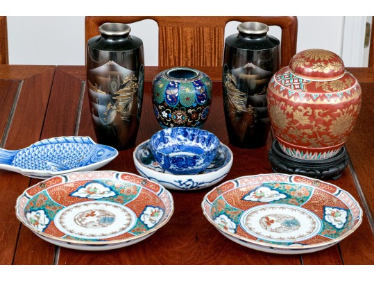 Decorative Asian Collection Of Cloisonne, Mixed Metal, And Porcelain