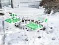 Cast Aluminum Outdoor Dining Table With Six Armchairs