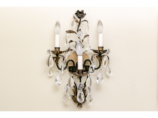 Pair Of Cut Crystal Three Light Wall Sconces