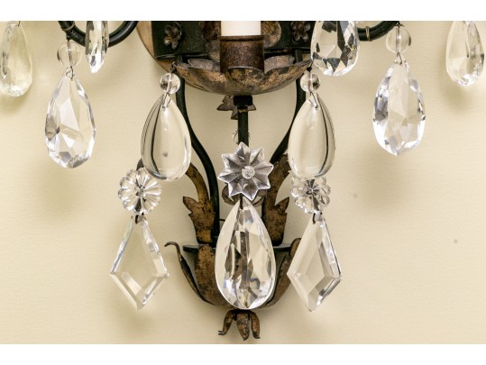 Pair Of Cut Crystal Three Light Wall Sconces