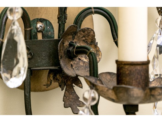 Pair Of Cut Crystal Three Light Wall Sconces