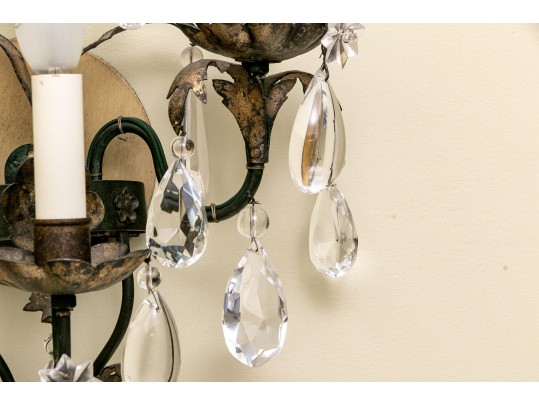 Pair Of Cut Crystal Three Light Wall Sconces