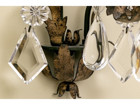 Pair Of Cut Crystal Three Light Wall Sconces