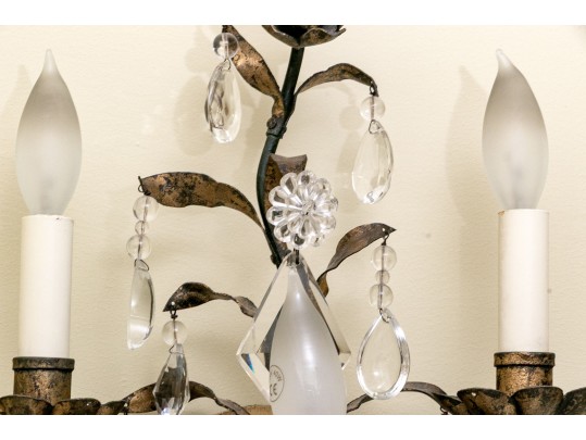 Pair Of Cut Crystal Three Light Wall Sconces