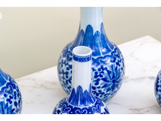Collection Of Six Chinese Blue And White Porcelain Bottle Vases