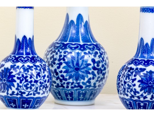 Collection Of Six Chinese Blue And White Porcelain Bottle Vases