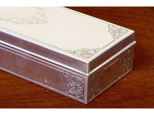 Tiffany & Co. Sterling Silver Hinged Case With Wood Lined Interior, 22.56 Gross Ozt.