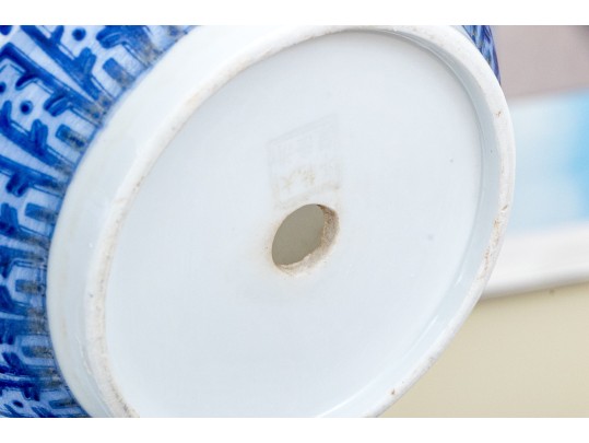 Collection Of Five Chinese Blue And White Porcelain Planters On Underplates