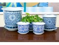 Collection Of Five Chinese Blue And White Porcelain Planters On Underplates