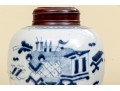 Two Antique Blue And White Ginger Jars With Wooden Lids
