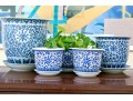 Collection Of Five Chinese Blue And White Porcelain Planters On Underplates
