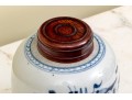 Two Antique Blue And White Ginger Jars With Wooden Lids