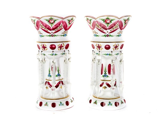 Bohemian Cut To Clear Czech Glass Candle Holders