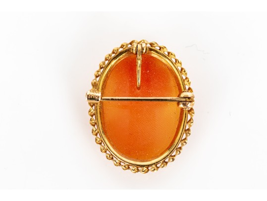 10k Yellow Gold Vintage Oval Cameo Brooch/pendant, Decorative Border 