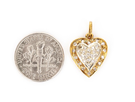 18k Yellow Gold Pave Diamond Heart Pendant, App. 0.07 TCW