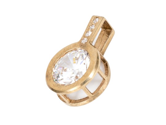 14k Yellow Gold Contemporary Bezel Set Large CZ Pendant