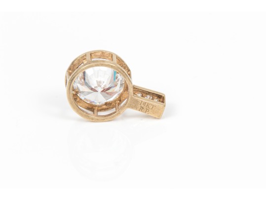 14k Yellow Gold Contemporary Bezel Set Large CZ Pendant