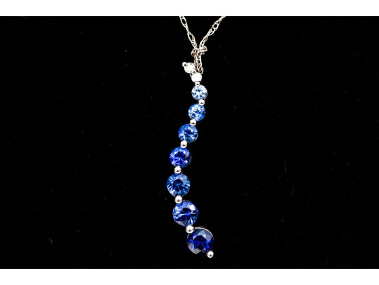 10k Gold Fabulous Graduated Ombre Sapphire Curved Stack Pendant, App. 0.80, With Chain