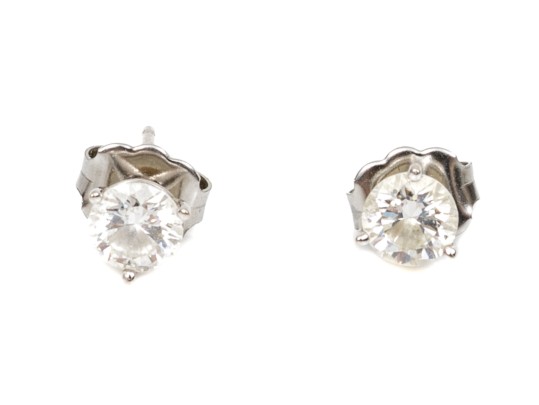 14k White Gold Classic Round Diamond Solitaire Earrings, App. 0.75 TCW