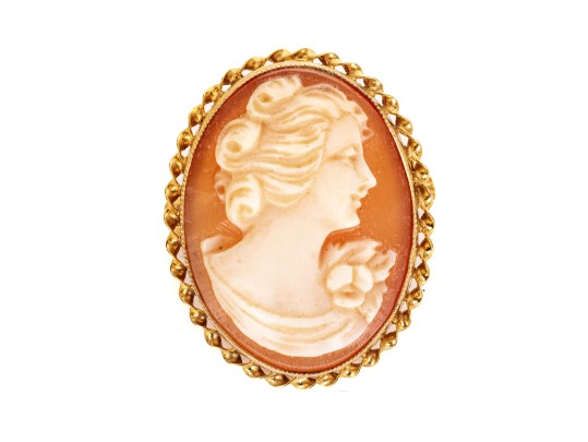 10k Yellow Gold Vintage Oval Cameo Brooch/pendant, Decorative Border 