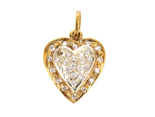 18k Yellow Gold Pave Diamond Heart Pendant, App. 0.07 TCW