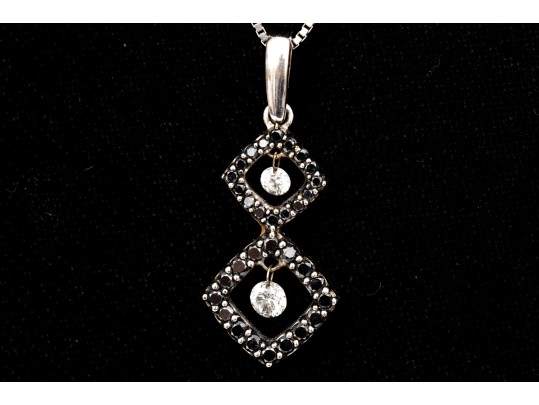 14k White Gold Chic Black And White Diamond Halo Pendant, App. 0.36, With Chain
