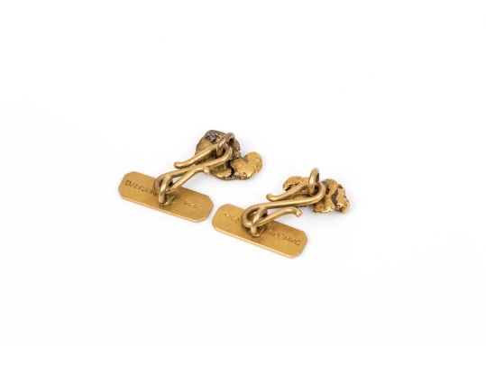 14k Yellow Gold Free Form Nugget Style Loose Link Cufflinks, Small Tops