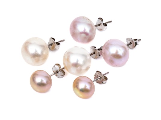 Collection Of White And Pink Cultured Freshwater Pearl Stud Earrings, With Sterling Silver Posts