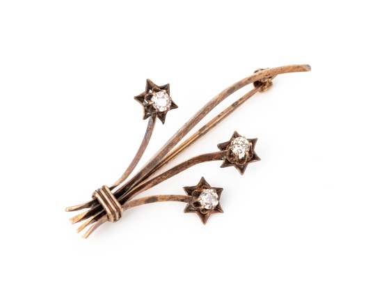 Gold Filled Pretty Antique Spray Brooch, Diamond Set, App. 0.12 TCW