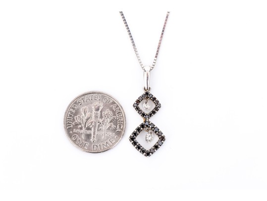 14k White Gold Chic Black And White Diamond Halo Pendant, App. 0.36, With Chain