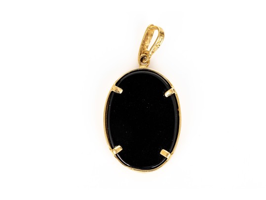 14k Yellow Gold Contemporary Black Laser Cut Cameo Pendant
