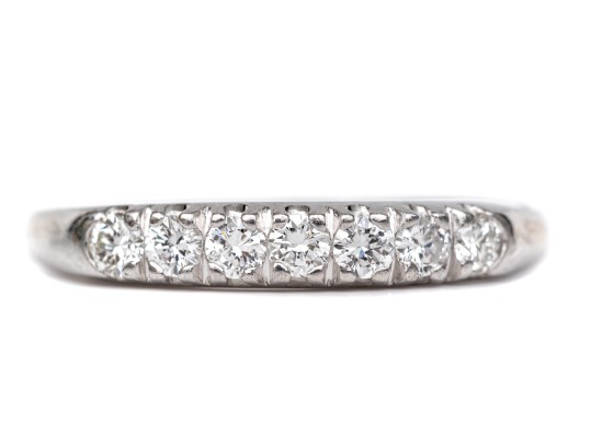 Platinum Classic Seven Diamond Prong Set Band Ring, App. 0.14 TCW, Size 6.75