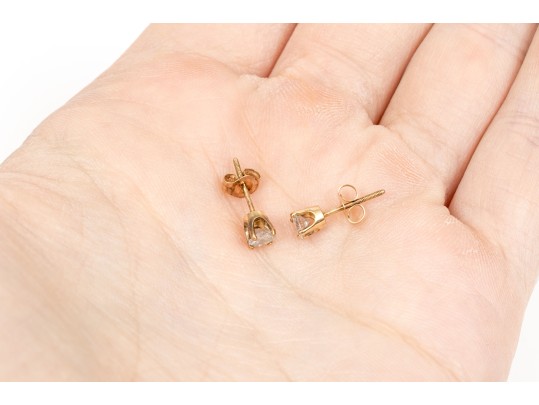 14k Yellow Gold Classic Round Diamond Solitaire Earrings, App. 0.35 TCW