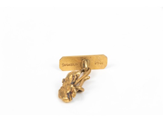 14k Yellow Gold Free Form Nugget Style Loose Link Cufflinks, Small Tops
