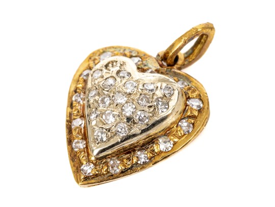 18k Yellow Gold Pave Diamond Heart Pendant, App. 0.07 TCW