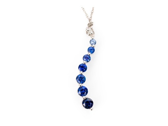 10k Gold Fabulous Graduated Ombre Sapphire Curved Stack Pendant, App. 0.80, With Chain