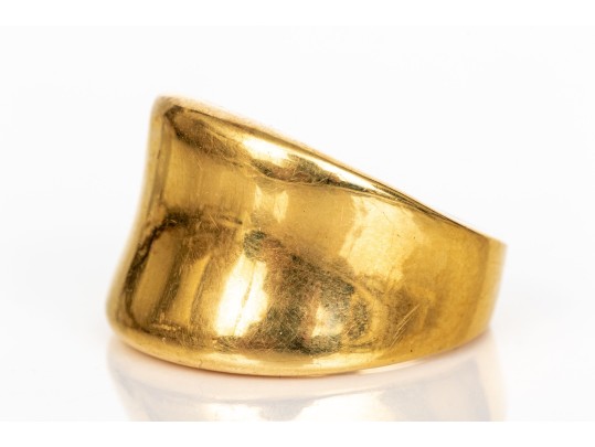 14k Yellow Gold Vintage Wide Concave Profile Dome Ring, Size 8